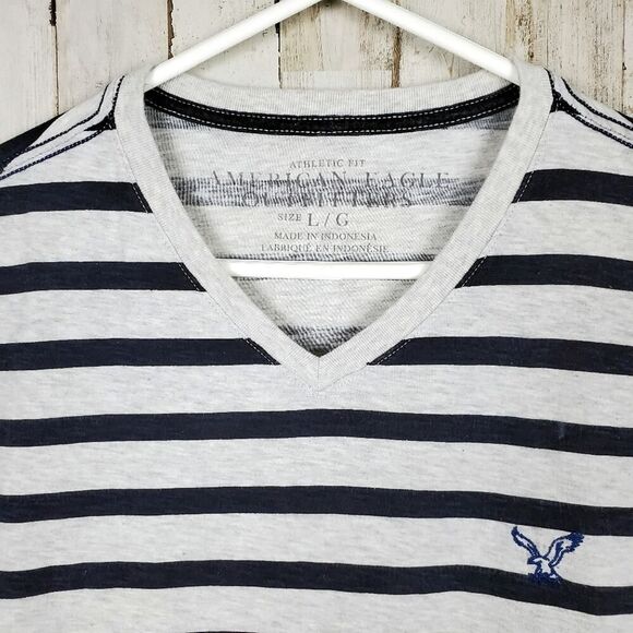 American Eagle Outfitters Striped V Neck Top Blue & Gray Large - Picture 4 of 10